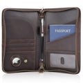 Polare Leather Passport Holder Travel Document Organizer Ticket Holder Case (Dark Brown with AirTag Slot)