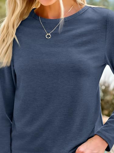 Long Sleeve Shirts for Women Casual Crewneck Tops Basic Tees (X-Large / 01darkblue)