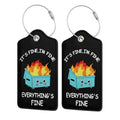 2 Pack Luggage Tags for suitcases Funny Cute Black Trash on fire I'm Fine It's Fine Luggage Tag (Black)