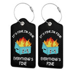 2 Pack Luggage Tags for suitcases Funny Cute Black Trash on fire I'm Fine It's Fine Luggage Tag (Black)
