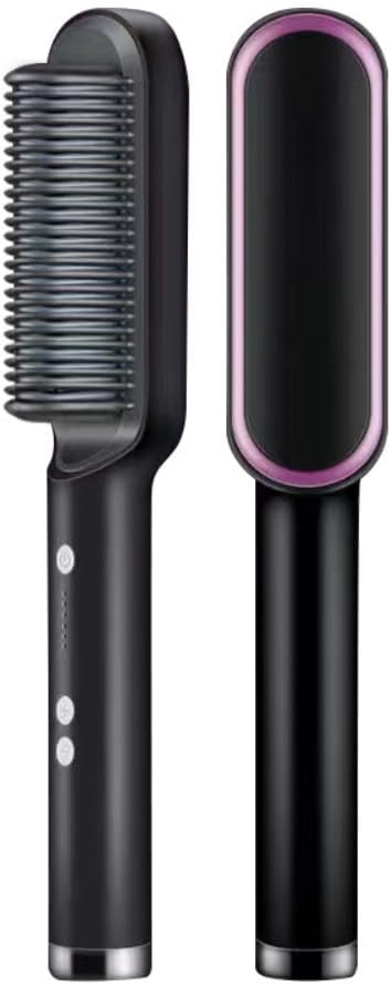 Professional Hair Straightener Comb, Beard Straightener Brush, Ceramic Plate Electric Hair Straightening Brush for Salon Results, Heating Hair Straightener, Heated Electric Comb (Black)