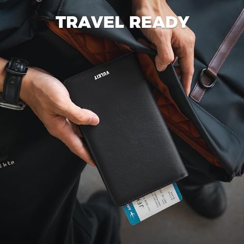 Passport Wallet for Travel RFID Blocking Premium Leather (Top Grain Black)