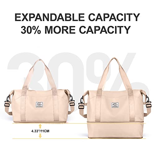 Travel Duffel Bag Carry On Overnight Weekender Bags for Women Hospital Tote (A117-beige-expandable / X-large)