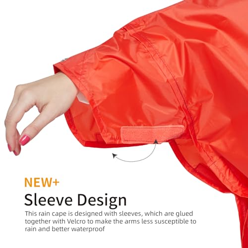 Hooded Rain Poncho for Adult with Pocket Waterproof Lightweight Unisex Raincoat for Hiking Camping Emergency (Large / Red)