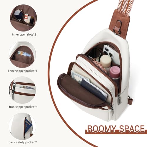 Sling Bag for Women Crossbody Bags Fanny Pack Sling Purse Backpack Vegan Leather Shoulder Bag Gifts Travel Handbag Anti Theft Beige (Beige)