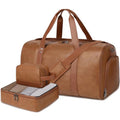 3PCS Faux Leather Weekender Bag for Women Men Travel Bag Overnight Bags (Light Brown)