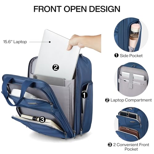 16 Inch Expandable Carry on Luggage with 2 Wheels Airline Approved (Blue / 16 Inch EXT)