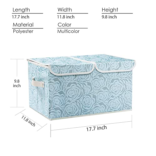 Large Stackable Storage Bins with Lids Fabric Decorative Storage Box Cubes Organizer Containers Baskets with Cover Handles Divider for Bedroom Closet Living Room 17.3x11.8x9.8 Inch 3 Pack (Blue / Double Lid/3pcs)