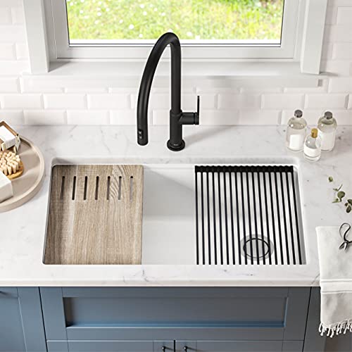 Metallic White 32 in Undermount Granite Kitchen Sink KGUW1 (White / 32 Inch / Sink)