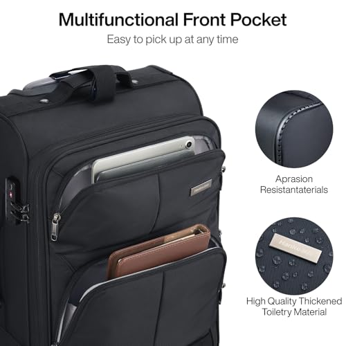 24 Inch Softside Expandable Checked Luggage with 4 Spinner Wheels (Black / 24 Inch)