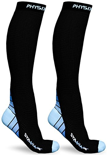 Physix Gear Compression Socks for Men & Women 20 (Black/Blue / Large-X-Large)