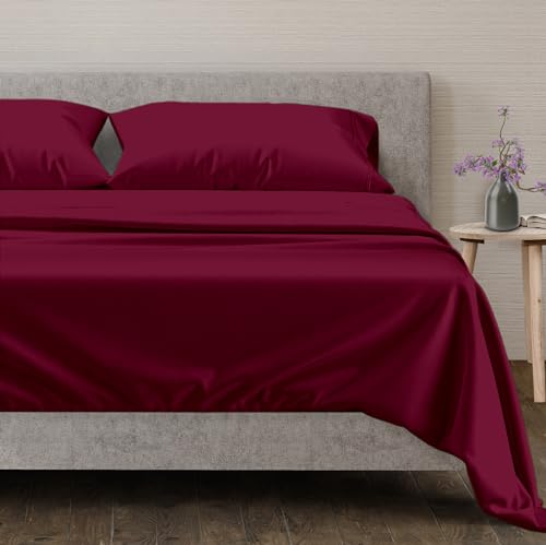 100% Egyptian Cotton King Size Sheets Set (King / 09 - Burgundy)