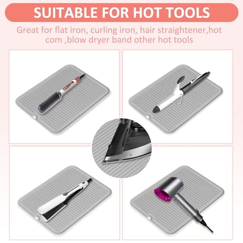 Heat Resistant Large Silicone Mat for Hair Styling Tools (Gray)