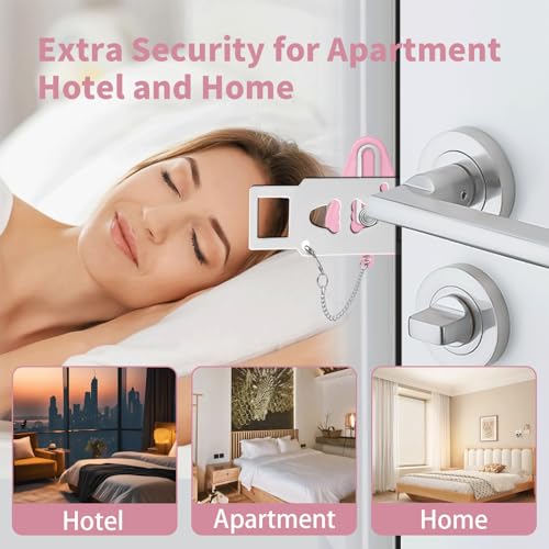 Portable Door Lock & Door Stop Alarm Set (Pink)