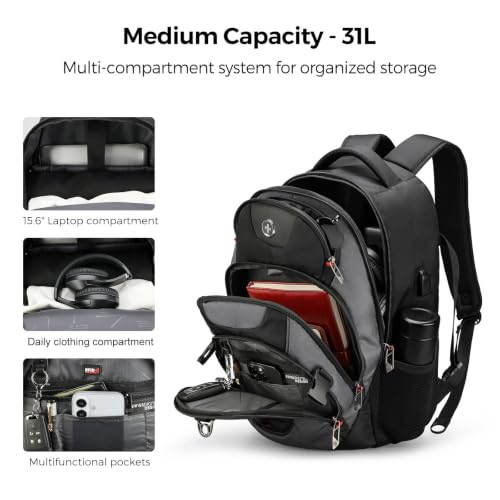 Design Travel Backpack for Men with USB Charging Port SD803 (Black/Grey / Standard)
