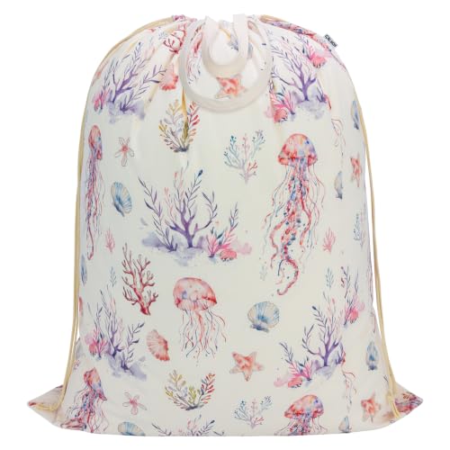 Canvas Laundry Bag with Handles & Drawstring 30"Wx35"H (Dreamy Jellyfish L+ / L+ 30"Wx 35"H┃1 Pack)