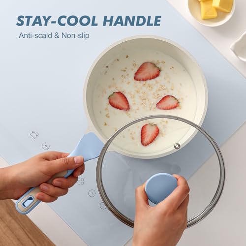 Ceramic Nonstick Saucepan with Lid 1.5 QT (Glacier Blue / 1.5 Quarts)