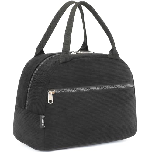 Lunch Bag for Women Insulated Lunch Box Corduroy Lunch Tote Cooler for Travel Work Picnic (Corduroy Black)