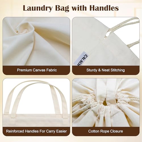 Canvas Laundry Bag with Handles & Square Base (Beige XXL | Square Base / 18"Wx18"Depthx27.6"H)