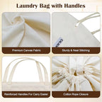 Canvas Laundry Bag with Handles & Square Base (Beige XXL | Square Base / 18"Wx18"Depthx27.6"H)