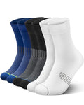 3 Pairs Running Compression Socks for Men & Women Crew Socks with Cushion (Large / Black+white+navy(3 Pairs))
