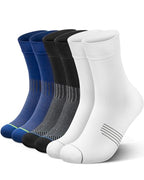 3 Pairs Running Compression Socks for Men & Women Crew Socks with Cushion (Large / Black+white+navy(3 Pairs))