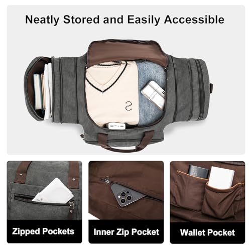 Large Canvas Duffle Bag for Travel (Grey / 55L)