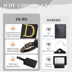 Personalized Initial Luggage Tags for Suitcase TSA Approved (Black Leather,glod Letter / D)