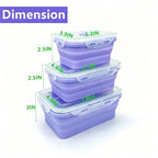 Purple Collapsible Meal Prep Containers Camping Bowls Silicone Bento Box with Airtight Plastic Lid (Purple / 350ml, 500ml, 800ml set)