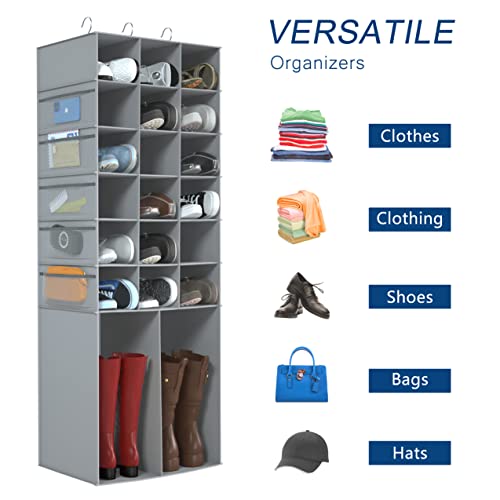 18+2 Section Hanging Shoe Organizer with Side Pockets (Grey With 10 Mesh Pockets / 20 Sections)
