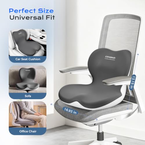 Car Seat Cushion and Lumbar Support Pillow One Piece (Gray-b / 1 Piece)