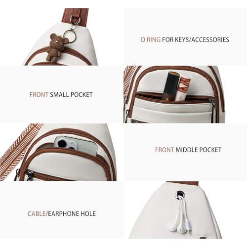 Sling Bag for Women Crossbody Bags Fanny Pack Sling Purse Backpack Vegan Leather Shoulder Bag Gifts Travel Handbag Anti Theft Beige (Beige)