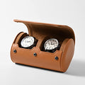 Brown Leather 2 Watch Roll Travel Case for Men (Brown / 2-Slot)
