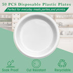 50 Pcs 10 Inch White Plastic Plates (White / 50 Pcs)
