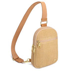 Faux Straw Crossbody Bags for Women Small RFID Summer Sling Bag (Pure Khaki Thin)