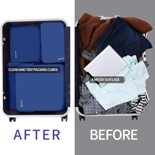 4 Set/6 Set/8 Set Compression Packing Cubes Travel Accessories Expandable Packing Organizers (Cloth Pattern, 4-Navy) (4-Navy / Cloth Pattern)