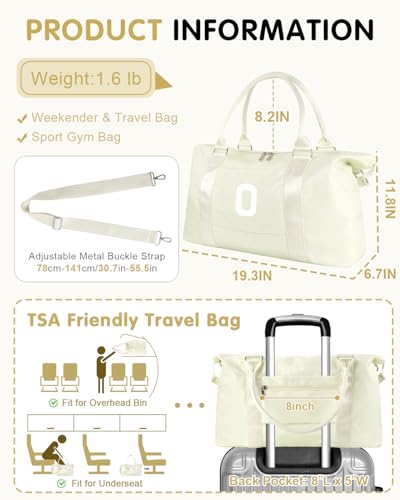 Initial Travel Duffel Bag Sports Gym Bag for Kids Teen Birthday Gifts (Beige / O)