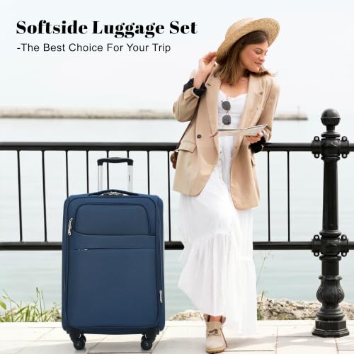 4 Piece Expandable Luggage Set (Softside Luggage(22/26/30) / Deep Blue+18IN)