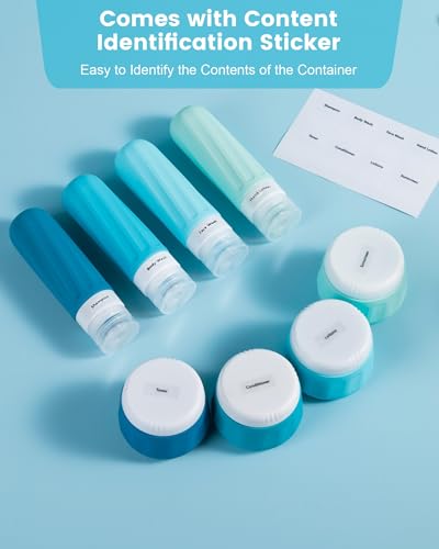 Travel Size Toiletries 8 Pack (3oz bottle 3oz jar / Blue)