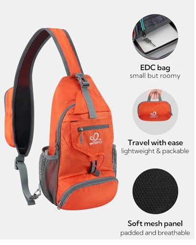 Packable Small Crossbody Sling Backpack Shoulder Chest Bag Daypack for Hiking Traveling (Orange)