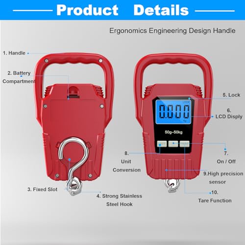 Digital Fish Scale Hanging Scale Fishing Scale (Red)