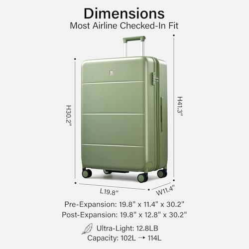 Expandable Large Checked Luggage (Bamboo Green / 28 Inch EXT)