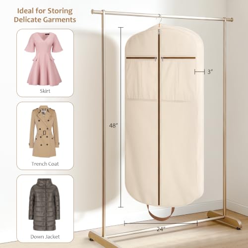 Organic Cotton Garment Bags for Travel Luxury Suit Bag 48 in (Beige)