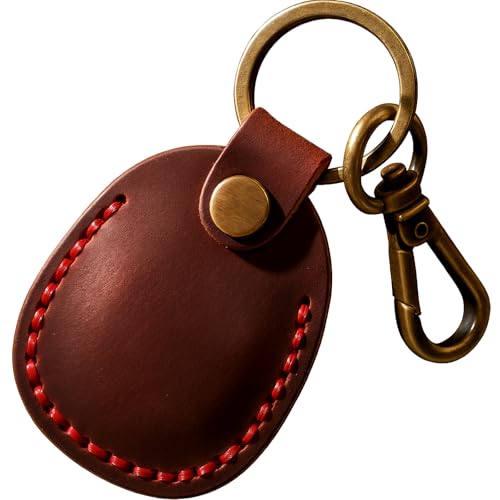 Genuine Leather AirTag Holder Compatible with Apple AirTag 2nd Gen & 1st Gen (Red)