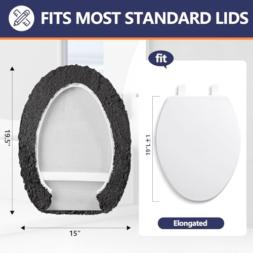 Microfiber Elongated Toilet Seat Cover 19.5"x 15" Machine Washable (Dark Grey / Elongated)