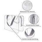 3Pcs Crystal Clear PVC Travel Toiletry Bag Kit for Women Men (1 Large, 1 Medium, 1 Small-Gray / 3 Piece Set)