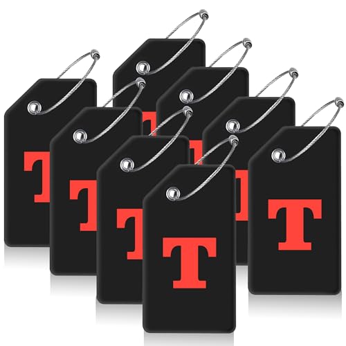 8 Pack Initial Luggage Tags for Suitcases Airplane Travel Essentials (Black / Letter T)