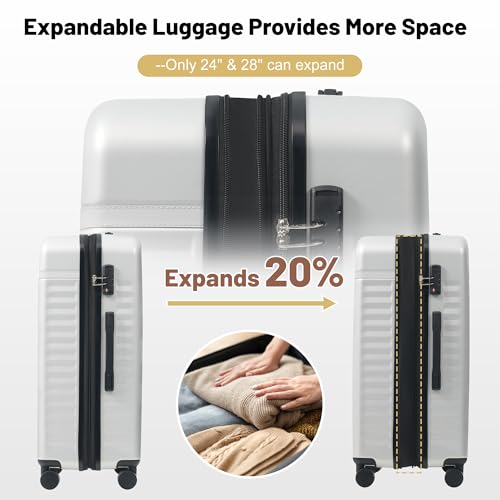 Luggage Sets Front Opening (2-piece Set / White Grey+bag)