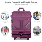 Expandable Large Suitcase 4 Wheels Lightweight Collapsible (Purple-1)