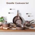 16Pcs Pots and Pans Set Non Stick (Toffee Brown)